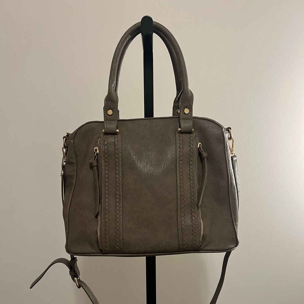 Sasha + Sofi Taupe Brown Gray Faux Leather Crossbody Purse Double Handle…